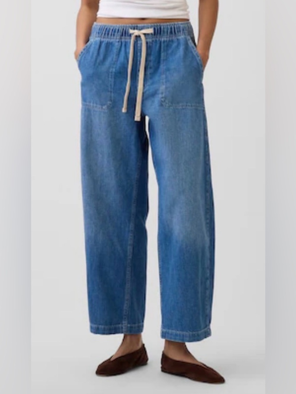 Gap High Rise Easy Baggy Jeans Medium Wash Denim Cotton Pull On Women’s M